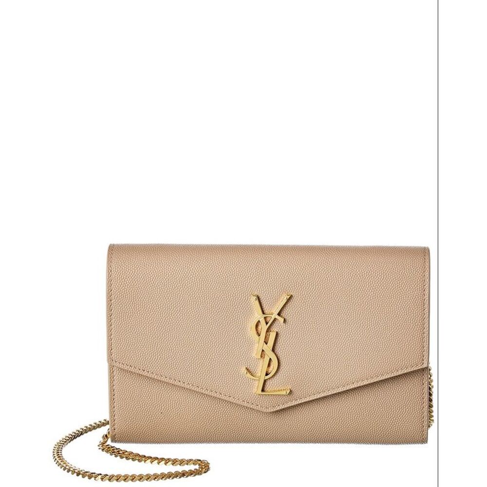 Saint Laurent Uptown Embossed Leather Wallet On Chain